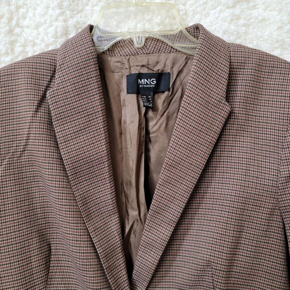 MNG By Mango Blazer Sportcoat Womens Size‎ 10 Brown Check Pattern One Button - Picture 4 of 9